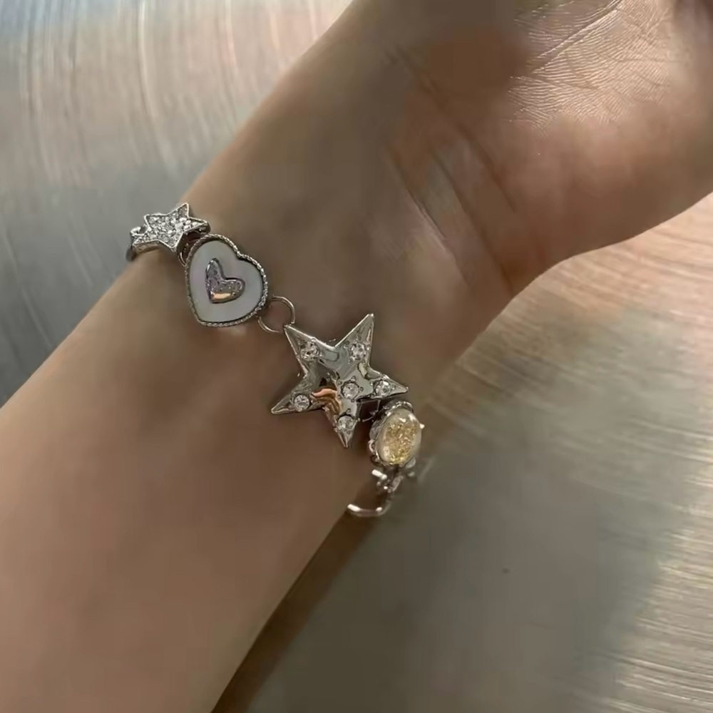 Star Beaded Bracelet Aesthetic Silver Heart Star Chain Bracelet Love - Picture 4 of 5